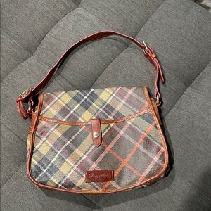 Dooney and Bourke Shoulder Plaid Canvas Bag w/Leather Trim